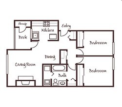 2 Bedrooms, 1 Bathroom 23205 floor plan